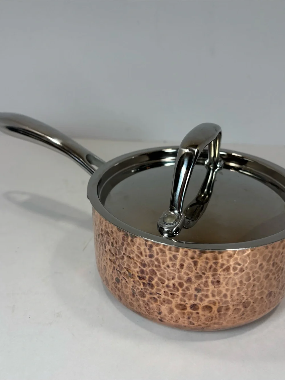 Lot Of 2 VTG French Style Hand Hammered Copper Saucepans Tin Lined 8”/5” W/Lids